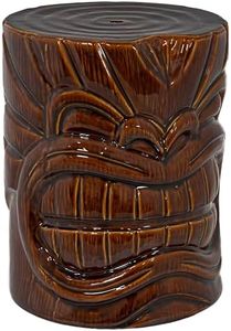 Sunnydaze Tropical Tiki Head Ceramic Garden Stool Side Table with Wood-Look Finish - Indoor or Outdoor Use - 17.25-Inch H