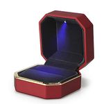 AVESON Luxury Ring Box, Square Velvet Wedding Ring Case Jewelry Gift Box with LED Light for Proposal Engagement Wedding, Red