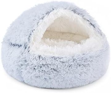 NOYAL Dog Bed Round Hooded Plush Cat Cave Donut Anti Anxiety Fluffy Dog Bed for Small Medium Dog and Cat Gradual gray,DC068-Gradual gray-60cm