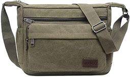 JAKAGO 13" Canvas Messenger Bag Multi Pockets Cross body Bag for Daily Use Satchel Bag for Business Travel, Green