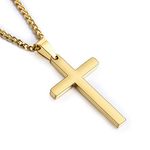 Cross Necklace for Men Women, 316L Stainless Steel Cross Pendant Necklace with Chain-55+5CM | Silver / Gold / Black Cross Chain Necklaces Easter Gifts for Birthday Christmas Thanksgiving Day, Gold