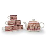 MITHILA HANDICRAFTS Ceramic Tea & Coffee Cups Set of 6 with Kettle, Mugs for Cold & Hot Drinks, Ideal Gift Set for Birthday, Anniversary, Family & Friend (Royal) (6 Cups + 1 Kettle)