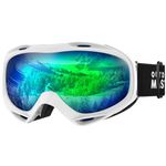 OutdoorMaster OTG Ski Goggles - Over Glasses Ski/Snowboard Goggles for Men, Women & Youth - 100% UV Protection (Panda Frame + VLT 17% Grey Lens with Full REVO Green)