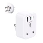 UK to US Plug Adaptor, USA Travel Adapter with 1 USB & 2 USB C Ports for American, Canada, Thailand, Mexico, Colombia Grounded Charger, 4 in 1 Plug Adapter from UK to USA for Phone, Computer (Type B)