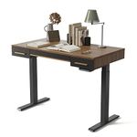 FEZIBO Mid Century Modern Electric Standing Desk with 3 Drawers, 120 x 60 cm Whole Piece Sit Stand Up Home Office Desk, Black Walnut Top with Black Frame (2 Packages)