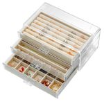 SPAKOWN Acrylic Jewelry Organizer Box 3 Drawers, Clear Jewelry Organizers And Storage Earring Organizer Ring Necklace Display Tray Velvet Jewelry Drawer Organizer for Women Girls (Beige)