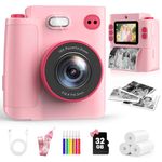 MYSTILUCK Kids Camera Instant Print, 1080P Instant Camera for Kids, Children Digital Cameras with 32GB Card & 3 Rolls Photo Paper, Christmas Birthday Gifts Toys for Boys & Girls Aged 3-12(Pink)
