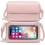 HNOOM Touchable Phone Bag Women Cross Body Phone Bag RFID Blocking Cell Phone Purse Wallet Crossbody Shoulder Bag Wristlet Handbags with Shoulder & Wrist Strap Fits Phone Under 6.9 Inch (Pink)