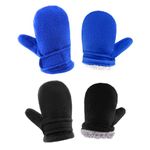 RAOEXI Toddler Infant Winter Mittens Fleece Lined Adjustable Baby Boys Girls Thick Warm Gloves for 1-7 Years (B-Black&Blue, L (2-4 Years))