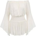 Hanna Nikole Women Off Shoulder Peasant Blouse Vintage Smocked Waist Pirate Shirts Ivory 20W