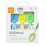 Feeding Littles x NumNum GOOtensil Pre-Spoons | Baby Spoon Set (Stage 1 + Stage 2) | BPA Free Silicone Self Feeding Toddler Utensils | for Kids Ages 6 Months+, 3 Spoons, Neons