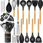 34 PCS Silicone Kitchen Cooking Utensils Set, Heat-Resistant Utensil Set with Premium Stainless Handles for Cooking and Baking, Non-Stick Spatula Kitchen Gadgets Cookware Set (Black)