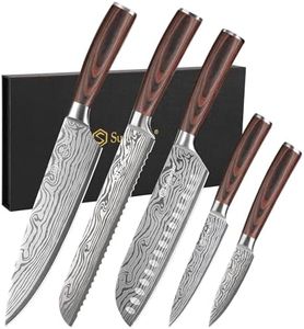 Sunnecko Set Couteau Cuisine Professionnel - Couteaux de Cuisine Japonais 5 Pièces en Acier Inox Lasé, Couteau Office Chef Santoku Pain Légume