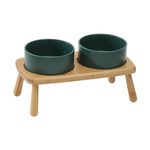 Havniva Raised Dog Bowl Non-Slip Ceramics Dog Bowl with Stand Dog & Water Food Bowl Dog Dish for Medium-Sized or Adult Small-Sized Dog Protect Cervical Spine (6in Double Bowls +Chair Stand, Green)