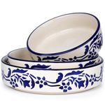 SEPARATE WAY Ceramic Flat Deep Serving Bowl Set of 3, Mix Size - 800ml, 600ml, and 500ml | Glossy Finish | Salad, Snack, Pasta Plates | Flat Bowl | Serving Plate | Mix Bowl Plates (Floral Blue)