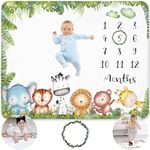 KEMINA BLANKETS - Baby Milestone Blanket for Boy, Monthly Milestone Safari Baby Blanket for Boys, Milestone Blanket Animals Theme, Baby Milestone Blanket for Baby Boy Includes Wreath, 50”x40”