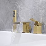 TapLong Modern Roman Tub Faucet with Hand Shower, Waterfall Deck Mount Bathtub Filler Faucet with Sprayer, Widespread 3-Holes Tub Shower Faucet Set in Brushed Gold, 02763BG