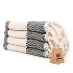 Bazaar Anatolia Turkish Hand Towels Set of 4 Bathroom Towels 39x19 inches 100% Cotton Bath Kitchen Towels with Hanging Loop Boho Farmhouse Decor - Diamond Black