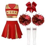 Ocealan Halloween Cheerleading Uniform Costume Girls Children Crop Top Skirt Pom Poms Set Dance A Red 14 Years