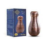 INDIAN ART VILLA Pure Copper Bedroom Water Bottle with Inbuilt Glass, Matka Hammered Design - Antique Dark, Drinkware and Storage Purpose, 1600 ML (Pack of 1)
