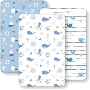 FIEMOL Bassinet Sheets Boy 33”x20” Compatible with Baby Delight,Newton,Dream On Me,Angelbliss,Maxi Cosi,Airclub,Harppa,Ezebaby Bedside Rectangle Bassinet Mattress, Soft Stretchy Microfiber