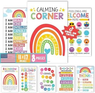 Hadley Designs 8 Colorful Calming Corner Classroom Posters Preschool Decorations, Calm Down Decorations For Preschool Teachers, Feelings Chart For Kids Educational Posters For Classroom