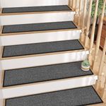 Jute Stair Carpet Treads Non Slip with Rubber Backed,15Pcs Black Stair Mats Stair Protectors for Carpeted Stairs, Easy Clean Indoor Basement Safety Stick On Stair Treads Carpet, 30"X8"