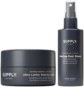 SUPPLY Men's Sandalwood & Cedar Shaving Cream 3.4 oz & Post Shave Face Lotion 2 oz. Bundle – Reduces Razor Bumps & Burn and Soothes Irritation – For All Skin Types