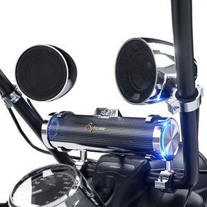Motorcycle Bluetooth Speakers | 8-Speaker Waterproof Stereo System w/ 4.25" External Speakers | Built-in Amplifier Aluminum Sound bar, FM Radio, USB, LED | Great for Harley, ATV, Chrome