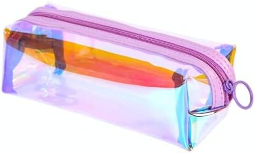 EzPacking Holographic Clear Makeup Pouch/Cute Iridescent Cosmetic Organizer/Sparkly Glittery Women’s Toiletries Holder/Transparent Ladies Zipper Bag for Purse or Tote (Lilac)