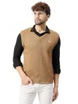 Kvetoo V Neck Sleeveless Winter Wool Sweater for Men Color Brown Size Medium