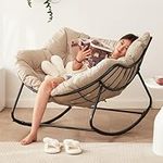 NRNQMTFZ Modern Rocking Chair with High Backrest,Upholstered Recliner,Nursery Rocking Chair, Glider Chair for Baby Nursing, for Living Room/Bedroom/Nursery/Backyard/Balcony(Grey)