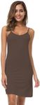 EaseWay Women's Basic Adjustable Spaghetti Strap Cami Under Mini Dress Brown