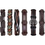 flintronic Leather Bracelet, 6Pcs Adjustable Fashion Punk Braided Men & Women Rope Bracelet Cuff Vintage Bracelets Wrap Set Series