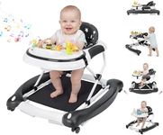 5 in 1 Baby Walker, Music and Lights Foldable Baby Walker with Wheels, 3 Adjustable Heights, with Bouncer Combo, Rocker, Activity Walker for Baby Boy and Girl 6-18 Months (Black)