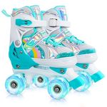 MammyGol Roller Skates for Girls Kids, 4 Size Adjustable Rainbow Quad Skates with All Light Up Wheels for Toddlers Boys Outdoor Indoor