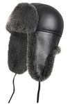 Zavelio Unisex Shearling Sheepskin Leather Aviator Russian Ushanka Trapper Winter Fur Hat, Black, X-Large