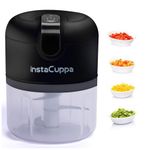 InstaCuppa Rechargeable Mini Electric Chopper-Stainless Steel Blades, One-Touch Operation,1800 mAh Battery,USB Type-C Charging,Mince Garlic,Ginger,Onion,Vegetables,Meat,Nuts(Black, 250 ML, 45 Watts)