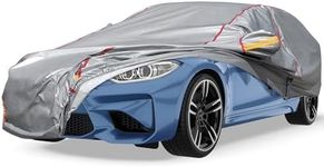 Car Cover Waterproof All Weather, 6 Layers Full Exterior Covers with Zipper Cotton, Mirror Pocket. Outdoor Car Cover UV Snow Rain Wind Dust All Weather Outdoor Protection for Sedan (173-183 inch)