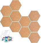 KAHEIGN 10Pcs Hexagon Cork Board, Self-Adhesive DIY Notice Board Multifunctional Application Message Board for DIY, Pictures Hanging, Office Home Decoration - with 40Pcs Colorful Pins