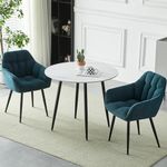 HomJoy Round Dining Table and Armchair Chair Set of 2, Lounge Chair with Armrests Backrest Fabric Leisure Dining Chairs for Living Room, Dining room, Conference Room (2*Teal+90cm table)