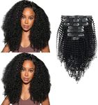 (50cm, Kinky Curly) - Sassina Brazilian Virgin Hair Kinky Curly Clip on Human Hair Extensions 3B 3C Natural Black 50cm Double Wefts Hair Extensions 7Pcs/lot 120Grams/set With 17 Clips, KC 50cm