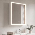 HySail LED Bathroom Mirror Cabinet with 3 Colour Temperature Dimmable, Anti-Fog, Built-in UK Socket and Adjustable Shelves, Wall Mounted Storage Cabinet Fully Pre-Assembled - 50x70x14cm