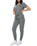 Monarch Uniforms Slim Fit Stretchy Scrubs Women's Jogger Scrub Set Slim Jogger Scrubs with Tuck-In Top for Women, Heather Gray, Small