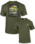 Adult Fishing Tee Shirt Jumping Muskie Military, Military Green, Small