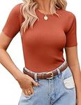 Zeagoo Women's Short Sleeve Shirt Basic Tops Crewneck Ribbed Knit Slim Fit T Shirt Cute Summer Outfits