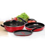 Blueberry's Premium Nonstick Kadai | Tawa Pan | Fry Pan Combo Kitchen Cookware Set Combo, Gas Stove & Induction Compatible [Kadai 24cm with Steel Lid |Tawa 24cm|Fry 25cm]