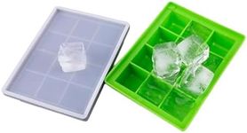 Ice Cube Trays [Pack of 2], Reusable Silicone Ice Tray with Lid 12-Ice Mould Easy Release Silicone Large ice Cube Molds, Freezer, Baby Food, Best for Chilled Drinks, Whiskey and Cocktails, BPA Free