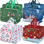 8 Pack Christmas Reusable Grocery Bag,Tote Bag with Handle, Gift Present Bag, Shopping Bag for Holiday Xmas Event Party