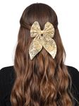 Radhu & Kabby Trendy Hair Bow for Women/Girls | Perfect for Special Occasions | Fancy & Stylish Hair Accessories | Anti-Hair Breakage | Glittery Golden Color | Same as pic | 1 Pcs